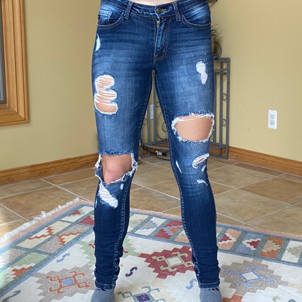 Dark wash ripped jeans